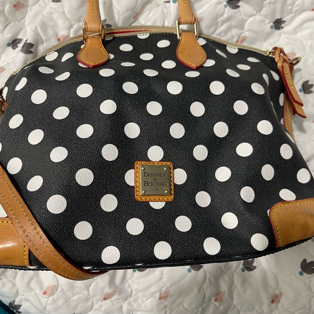Dooney & Bourke black and white polka dot hand bag
